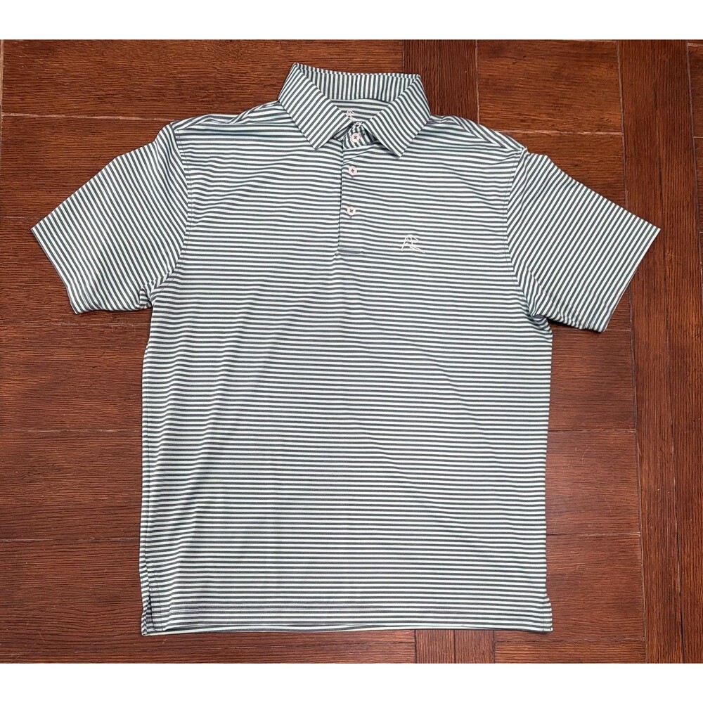 Men’s Rhoback Size M Green And Black Striped Golf Polo Stretch Breathable
